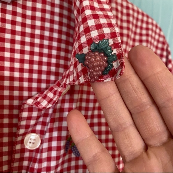 Vintage Gingham Plaid Embroidered Fruit Floral Long Sleeve Shirt Sz 1X - Picture 3 of 9